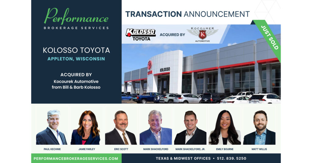 Performance Brokerage Services Advises on the Sale of Kolosso Toyota in Appleton, Wisconsin to Kocourek Automotive performance brokerage services kolosso toyota kocourek.jpg