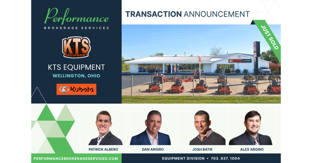 Performance Brokerage Services Advises on the Sale of KTS Equipment, a Kubota Dealership in Wellington, Ohio performance brokerage services kts equipment.jpg